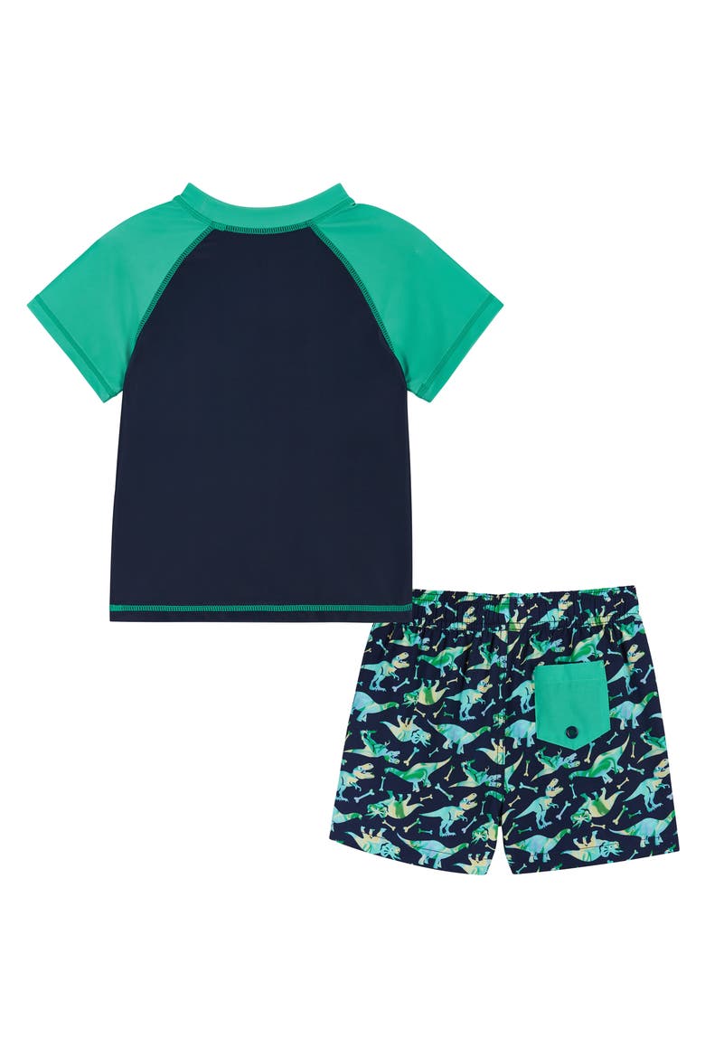 Dinosaur Rashguard T-Shirt & Swim Shorts Set, Alternate, color, NAVY