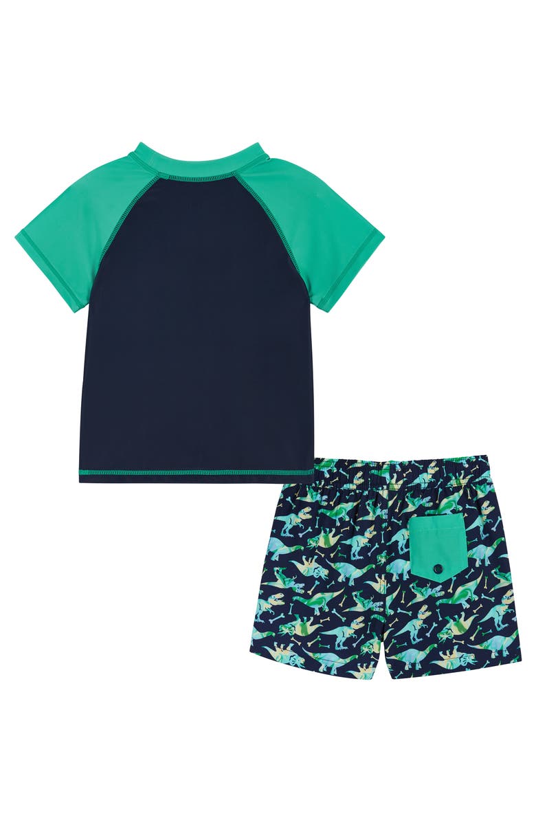 Andy & Evan Dinosaur Rashguard T-Shirt & Swim Shorts Set, Alternate, color, 