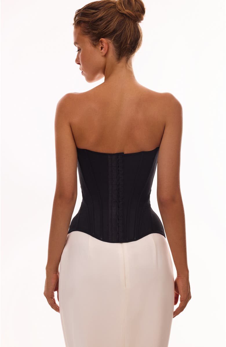 Milla Fitted Boat Neck Low-Waist Structured Black Corset for Cocktail Events, Alternate, color, Black