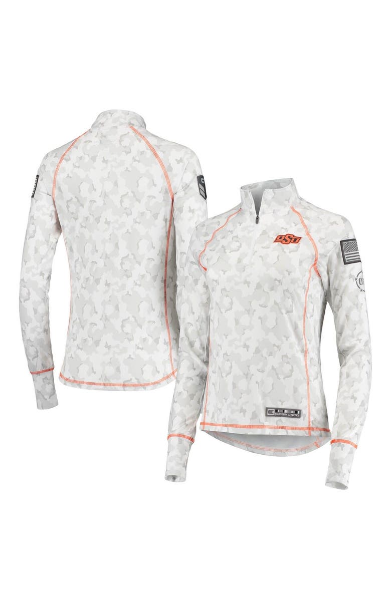 COLOSSEUM Women's Colosseum White Oklahoma State Cowboys OHT Military Appreciation Officer Arctic Camo 1/4-Zip Jacket, Main, color, 