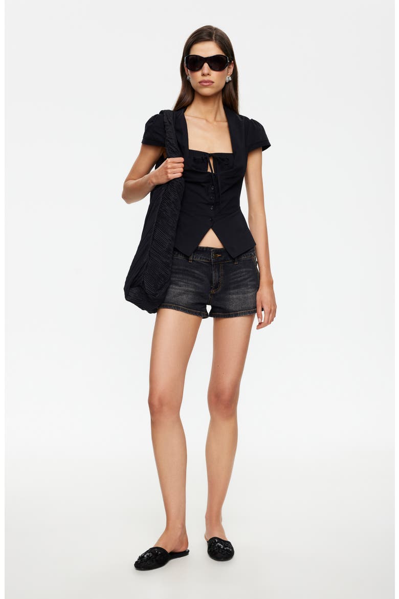 Kendall Split Front Cotton Button-Up Top, Alternate, color, NOIR