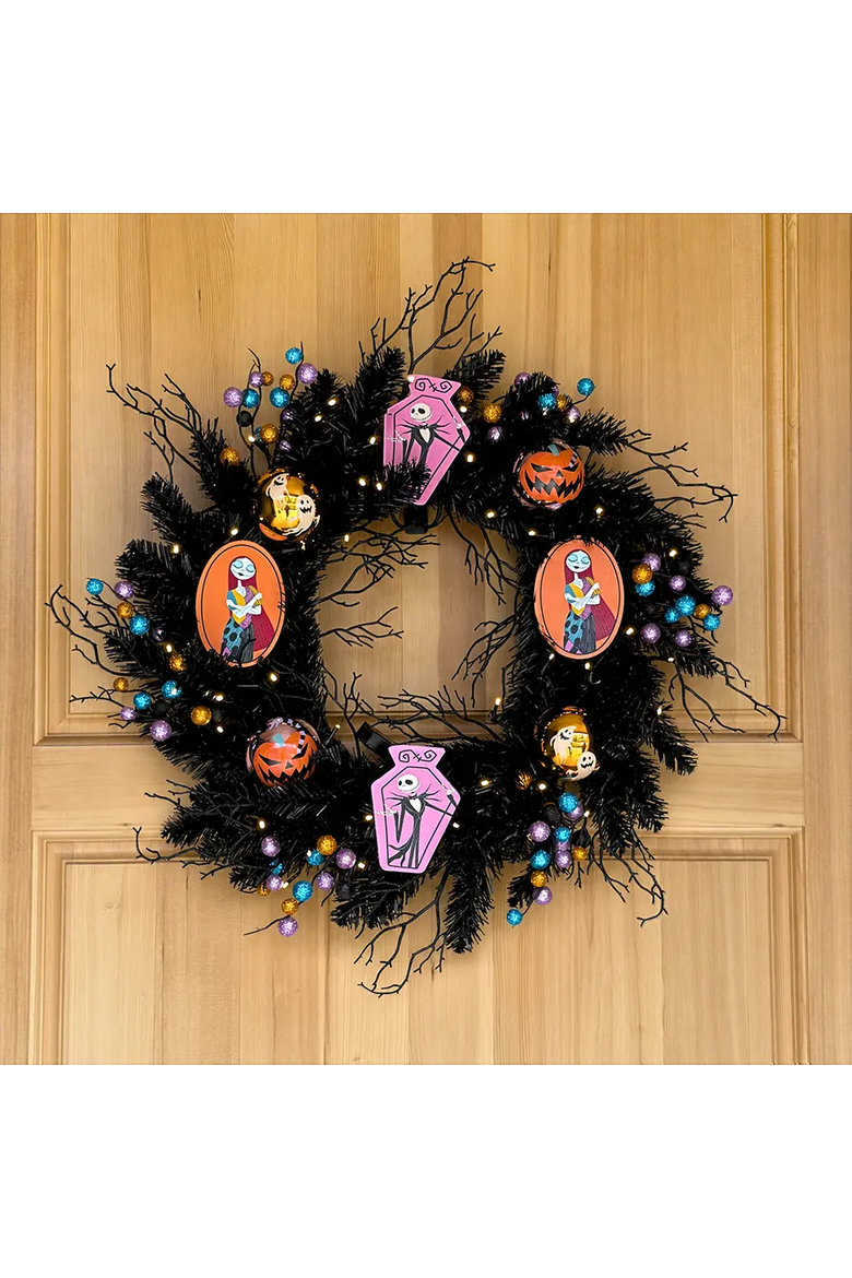Disney The Nightmare Before Christmas 26" Pre-Lit Halloween Wreath, Alternate, color, Orange, Pink, Black