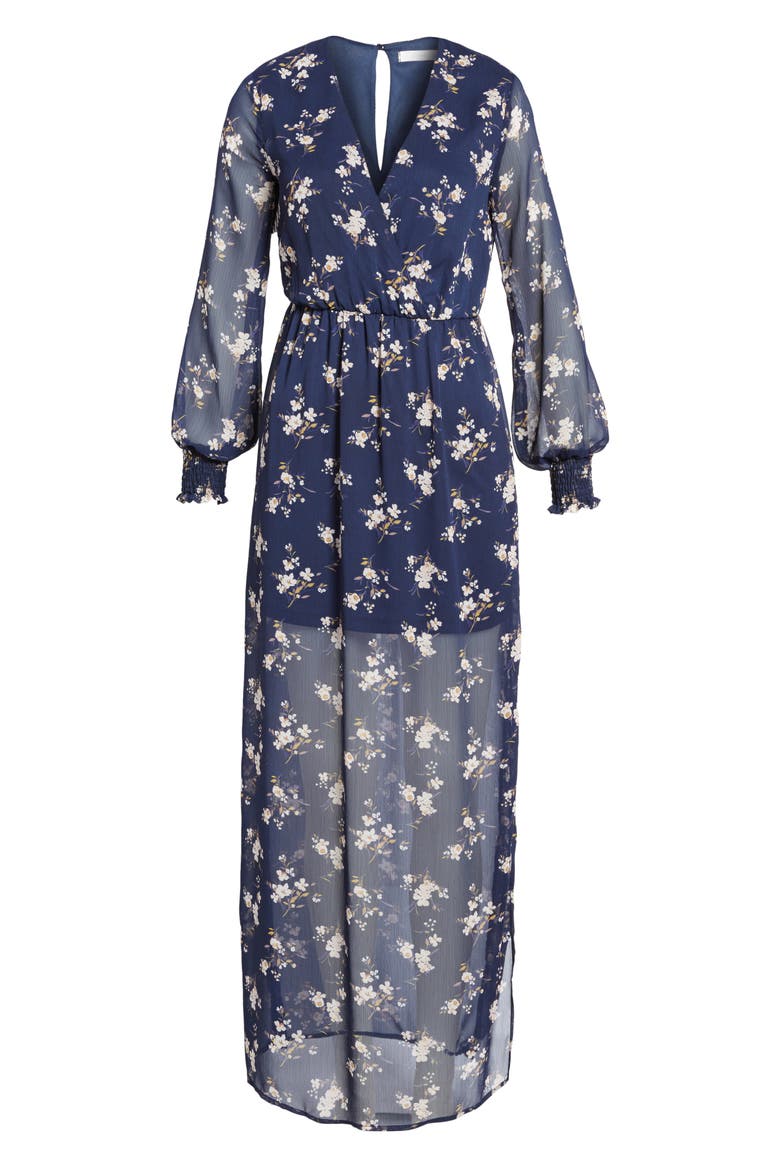 Surplice Maxi Dress, Alternate, color, NAVY SALMON FLORAL
