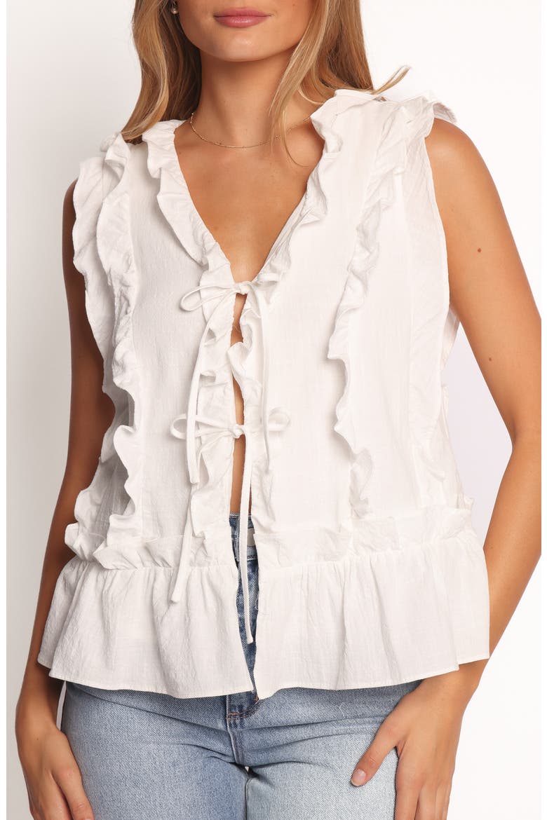 Athena Ruffle Tie Front Cotton Tank, Alternate, color, WHITE
