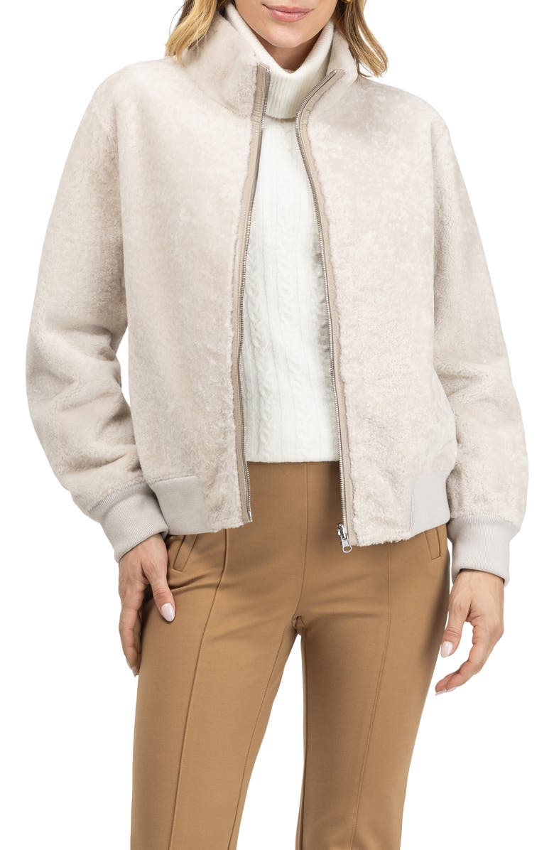 GORSKI Reversible Textured Genuine Shearling Bomber Jacket, Alternate, color, Cream/Cream