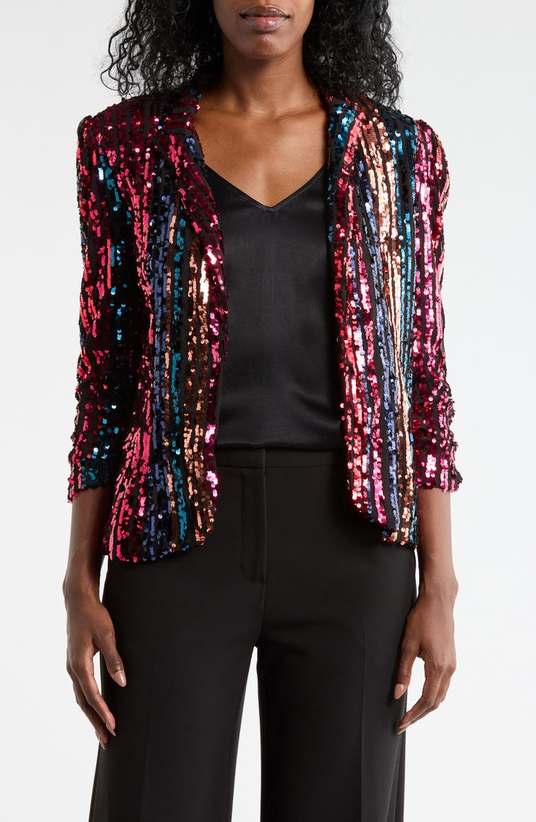 Julia Jordan Sequin Stripe Blazer, Main, color, Pink Multi
