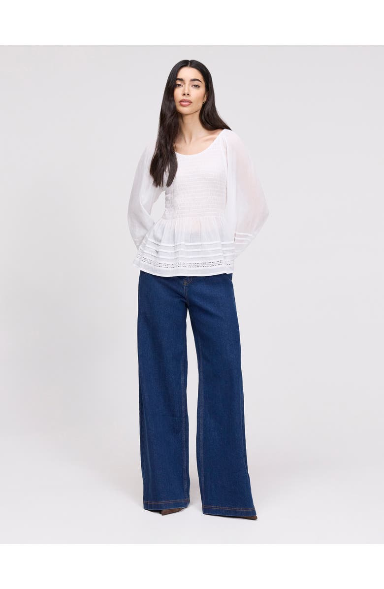Finery London Jennie Shirred Long Sleeve Cotton Top, Alternate, color,