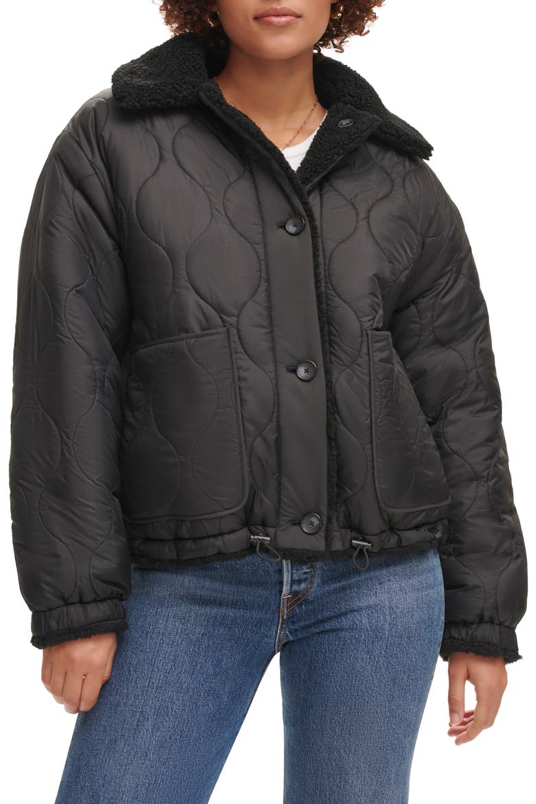 Quilted High Pile Fleece Reversible Jacket, Main, color, BLACK/ BLACK
