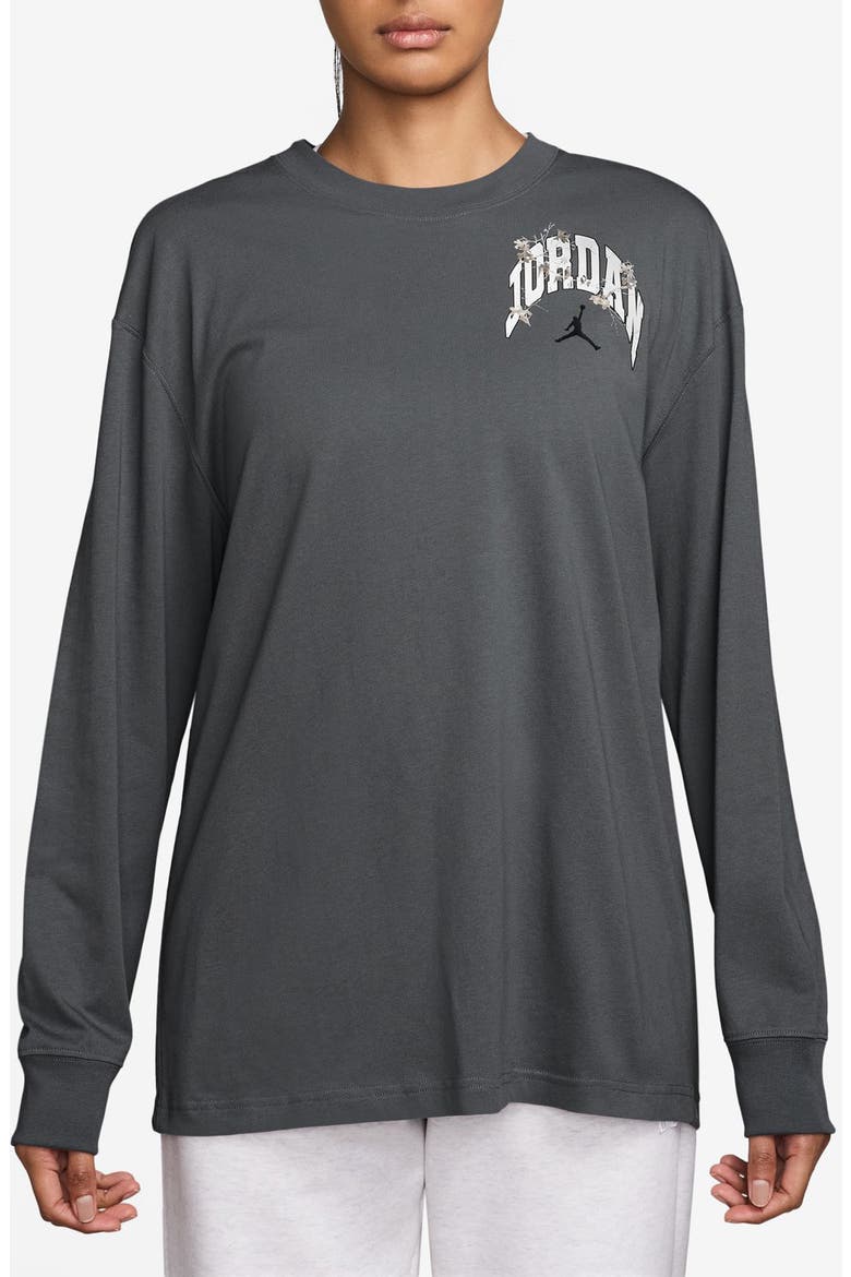 Brooklyn Long Sleeve Cotton Oversize Graphic T-Shirt, Main, color, IRON GREY/ SAIL