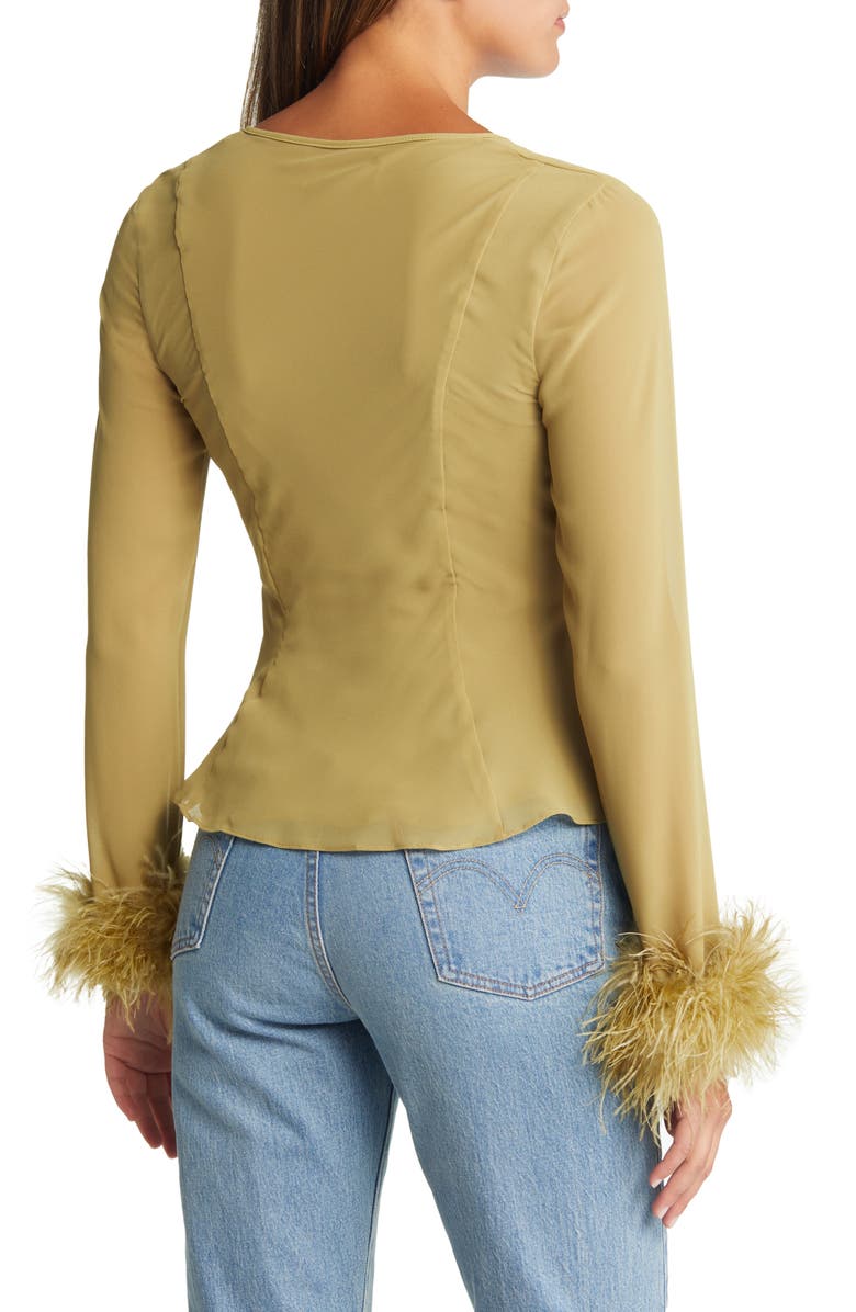 HOUSE OF CB Claudia Feather Trim Blouse, Alternate, color, 