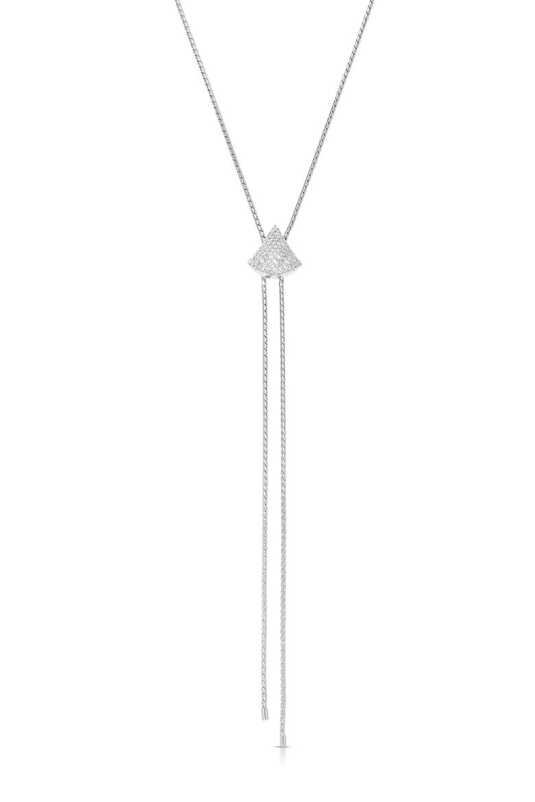 Pavé Teardrop Bolo Lariat Necklace, Main, color, SILVER