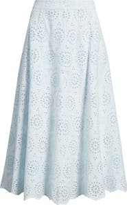FRAME The Solstice Eyelet Midi Skirt
