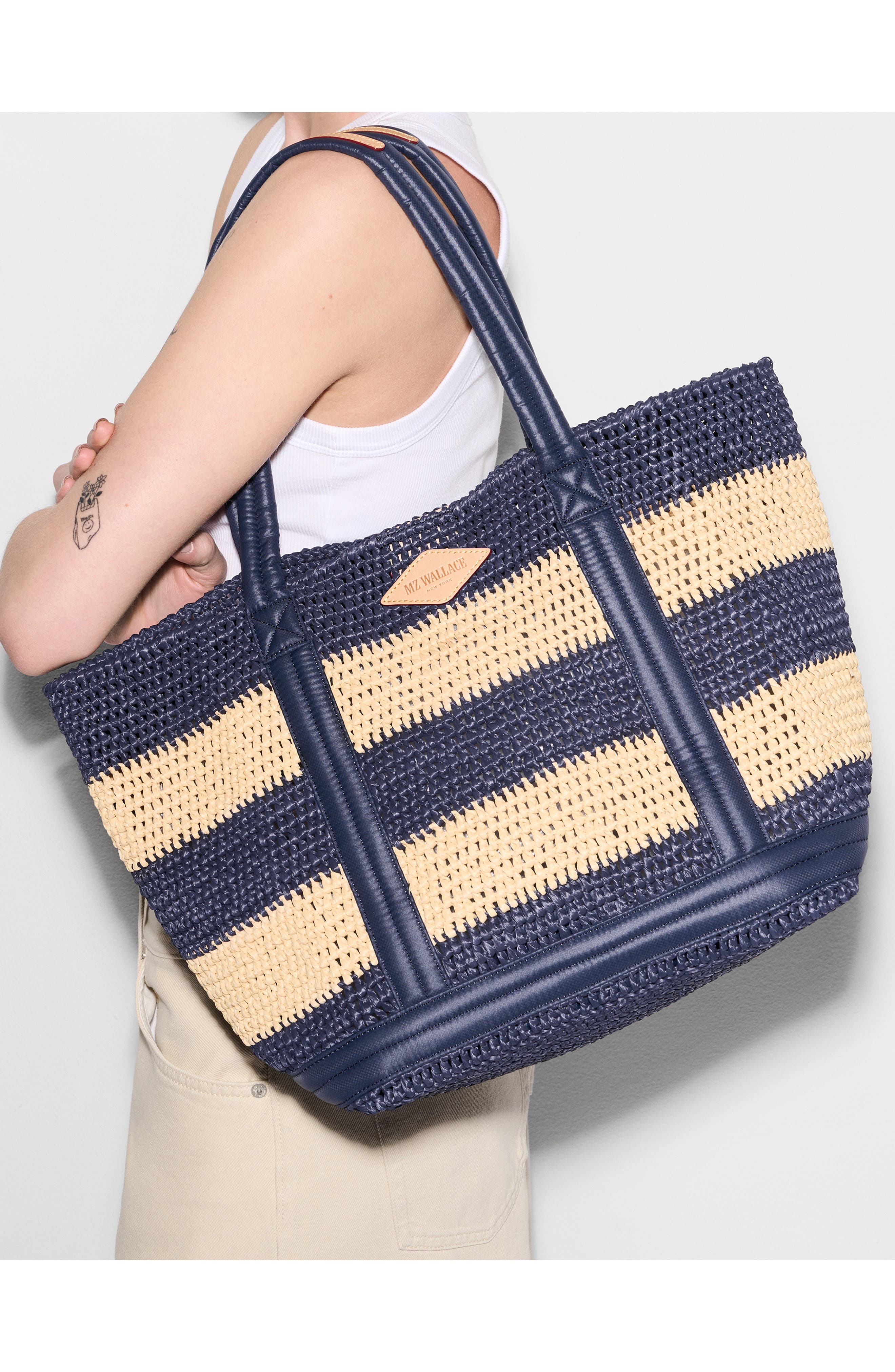 MZ Wallace Medium Crochet Tote, Alternate, color, Dawn/ Natural Stripe