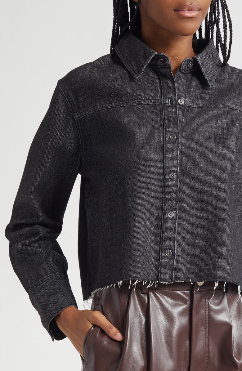 Alice + Olivia Raw Hem Denim Button-Up Shirt, Alternate, color, Den Lack