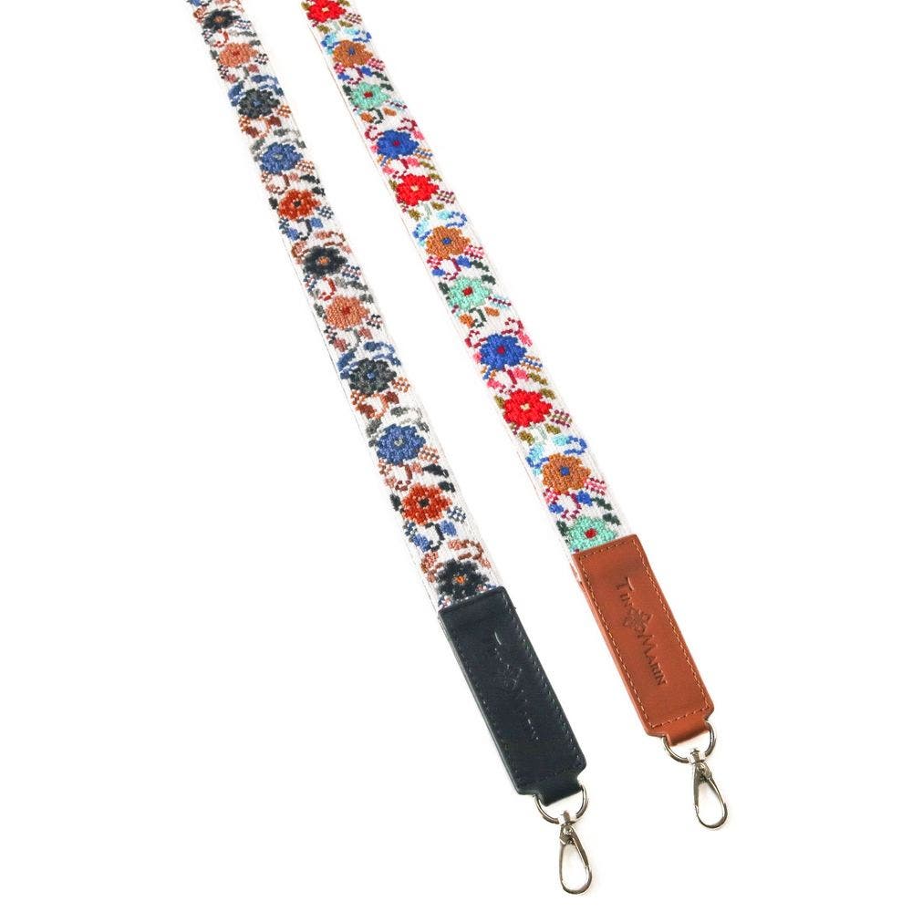 Mai Woven Bag Strap, Alternate, color, Blue Flowers with Leather