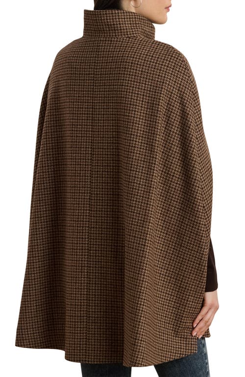 Ralph Lauren Lauren  Houndstooth Wool Blend Cape In Brown