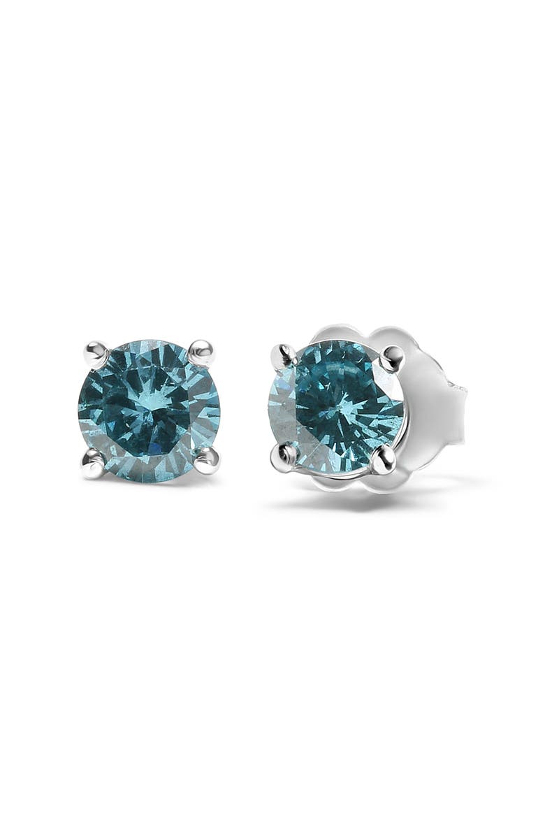 14K Gold 1/2 Ct Aqua Blue Diamond Stud Earrings, Alternate, color, White