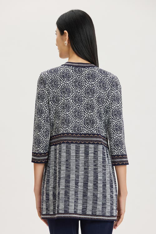 Ming Wang Multi Pattern Jacquard Knit Jacket In Blue