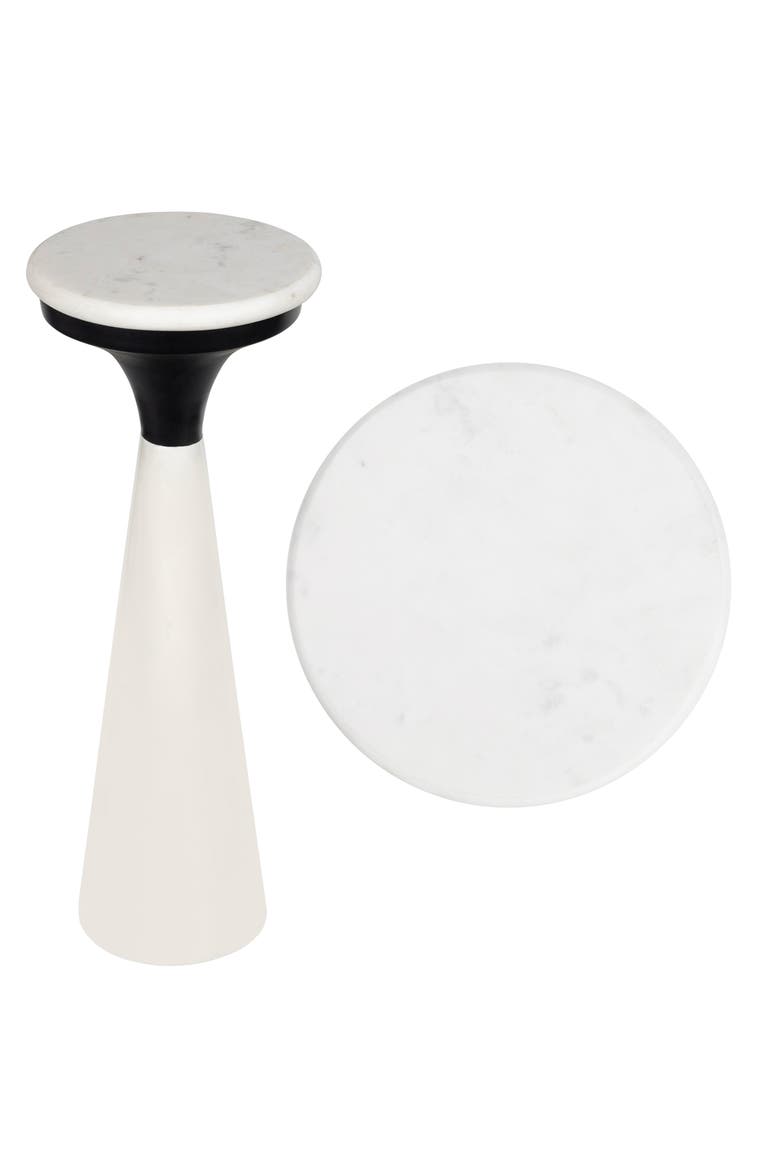 Oliver Metal Pedestal Drink Table with Marble Top, Small Round Accent End Table for Living Room, Main, color, White/Black
