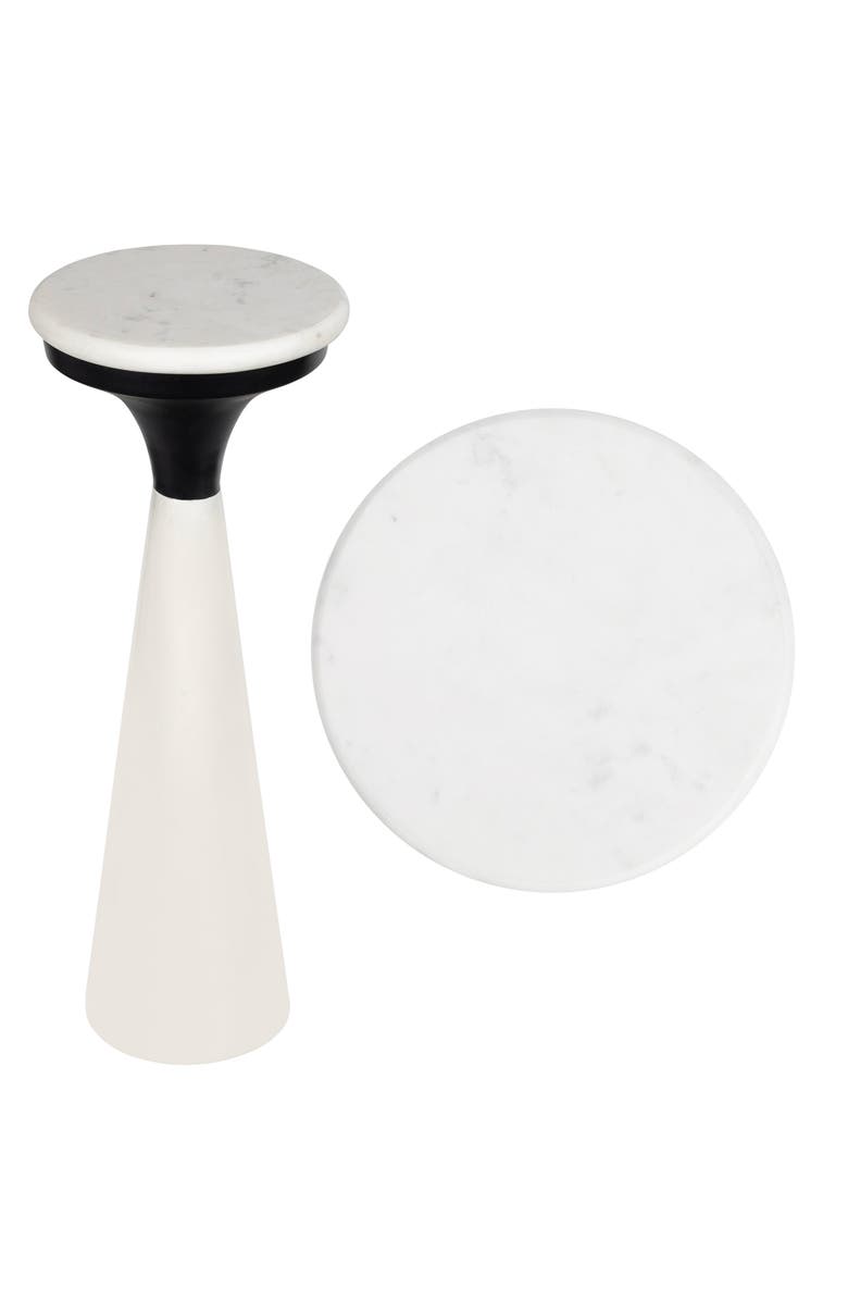 JONATHAN Y Oliver 22.25" Mid-Century Glam Retro Metal Drink Table and Decorative End Table with White Marble Round Top, Main, color, White/Black