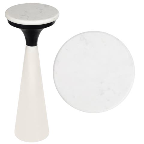 Oliver 22.25" Mid-Century Glam Retro Metal Drink Table and Decorative End Table with White Marble Round Top