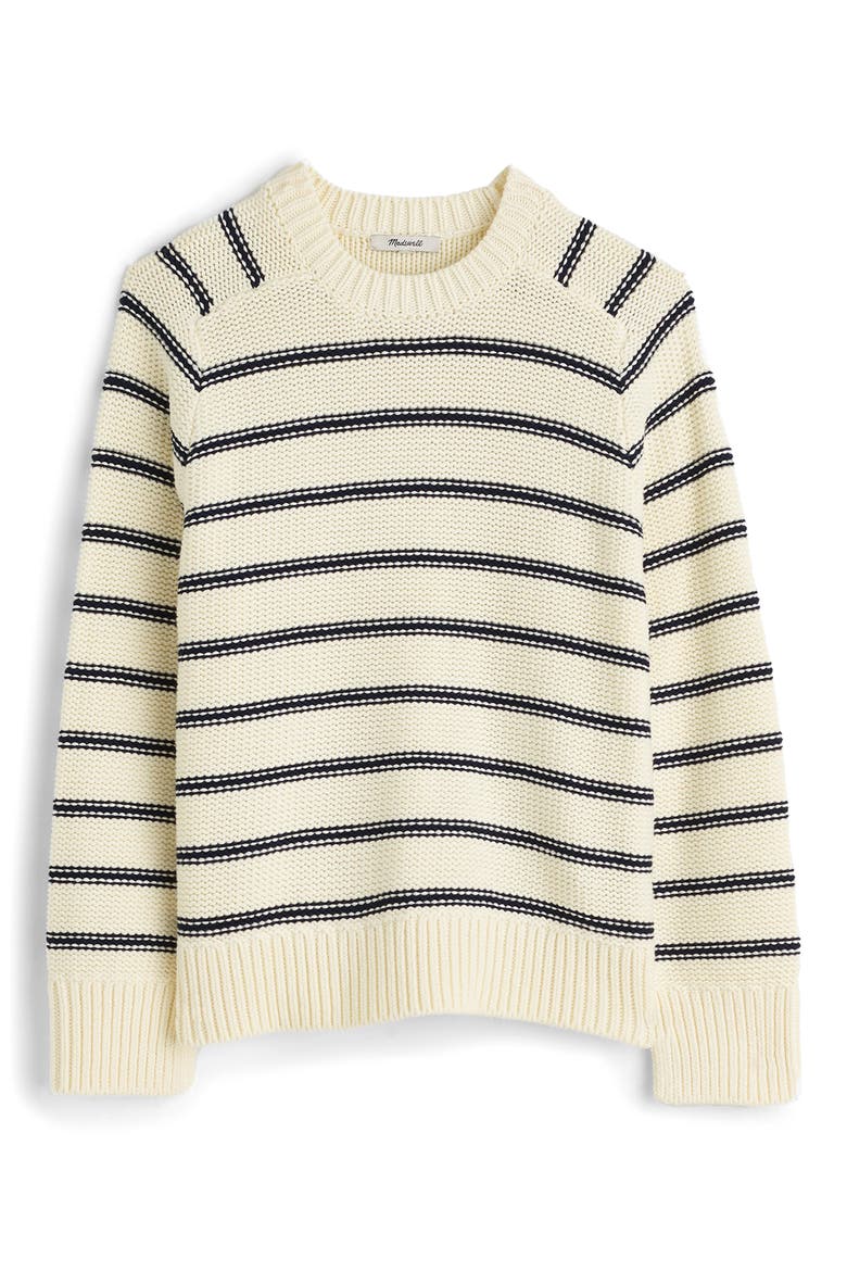 Cotton Crewneck Sweater, Alternate, color, BRIGHT IVORY NAVY STRIPE