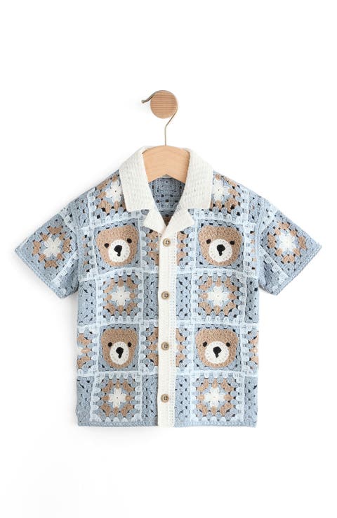 Kids' Teddy Cotton Blend Crochet Button-Up Shirt (Baby, Toddler & Little Kid)