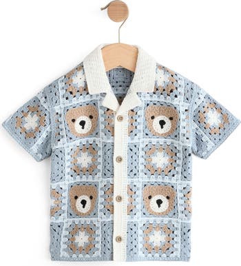 Kids' Teddy Cotton Blend Crochet Button-Up Shirt