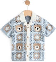 NEXT Kids' Teddy Cotton Blend Crochet Button-Up Shirt