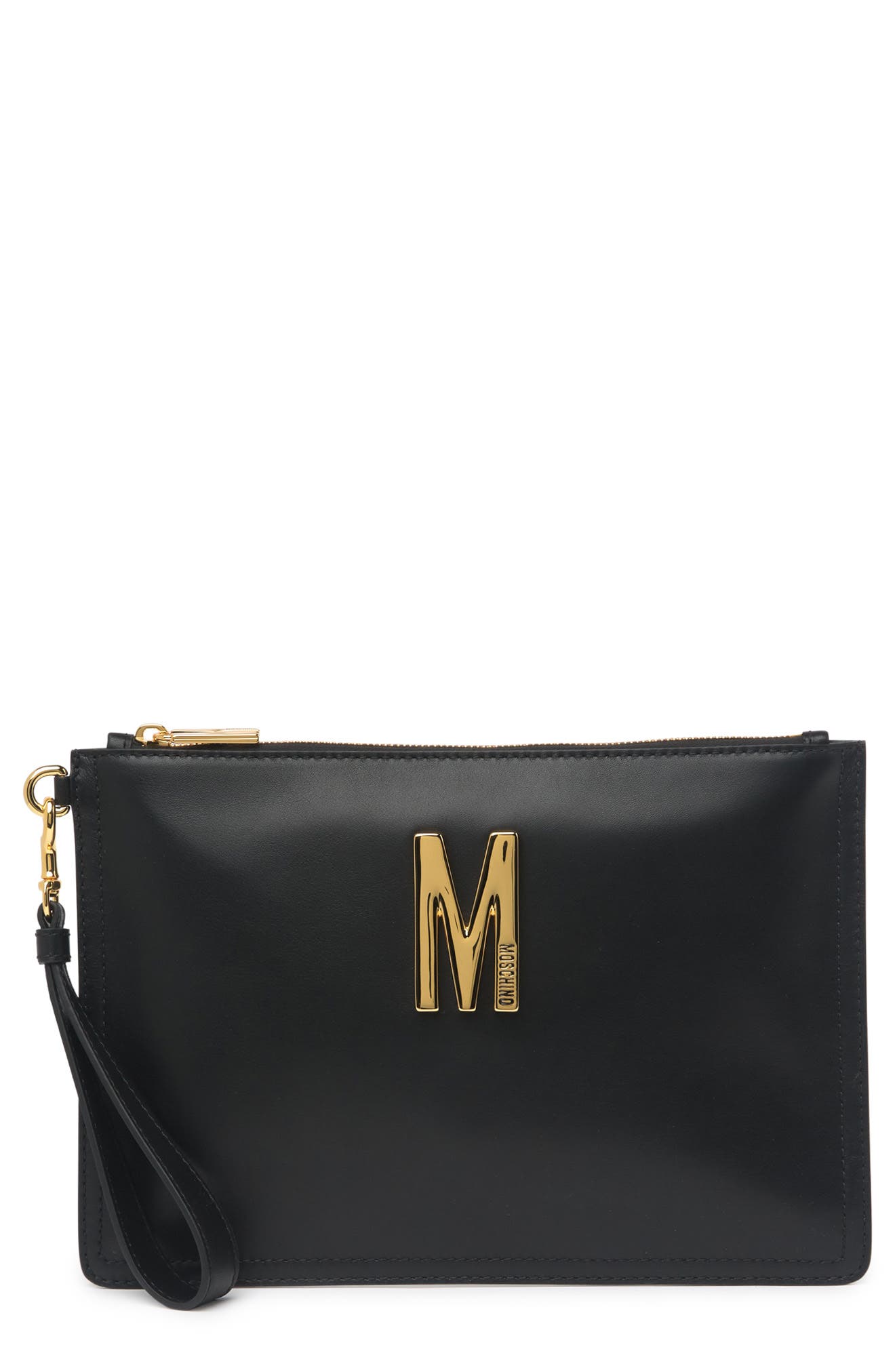 Moschino M Leather Wristlet, Main, color, 