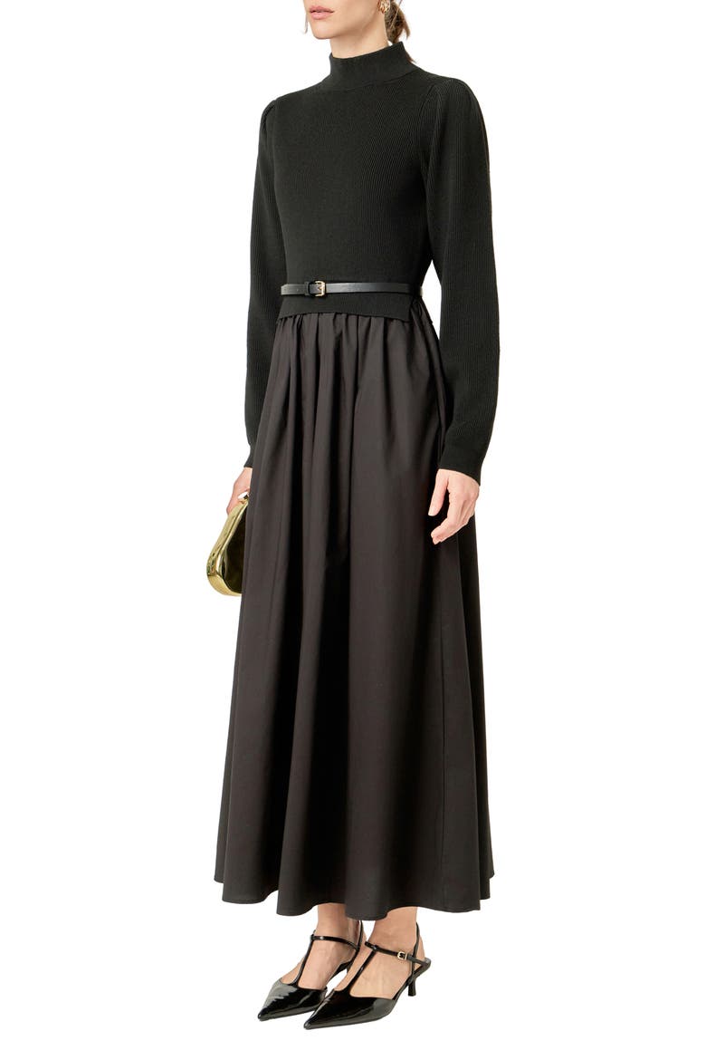 Mixed Media Dress, Alternate, color, BLACK