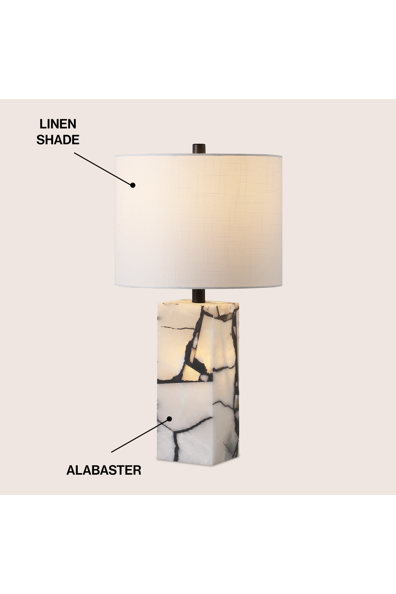Elizabeth 24.25" Contemporary Coastal Alabaster LED Table Lamp with Body Night Light, Alternate, color, Black/White