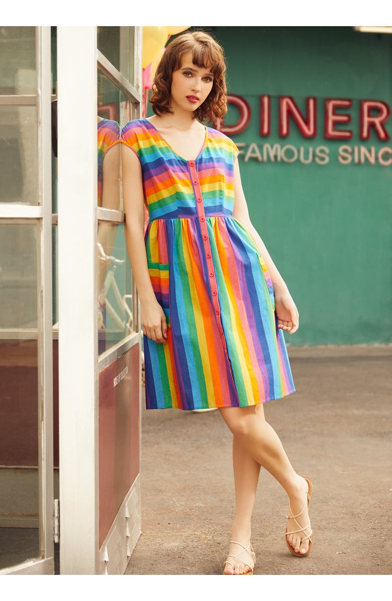 ModCloth More Is More Rainbow Stripe Dress, Alternate, color, Pure Joy