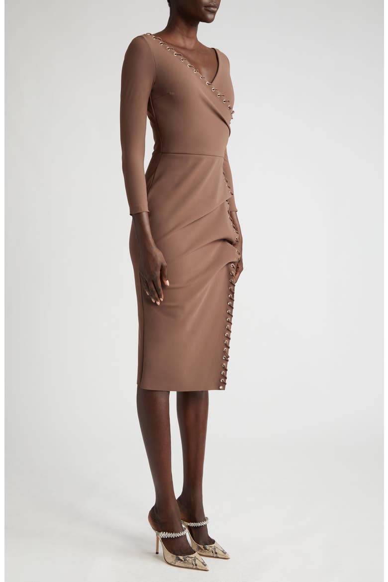 Elma Long Sleeve Faux Wrap Cocktail Dress, Alternate, color, 492 CAFE AU LAIT
