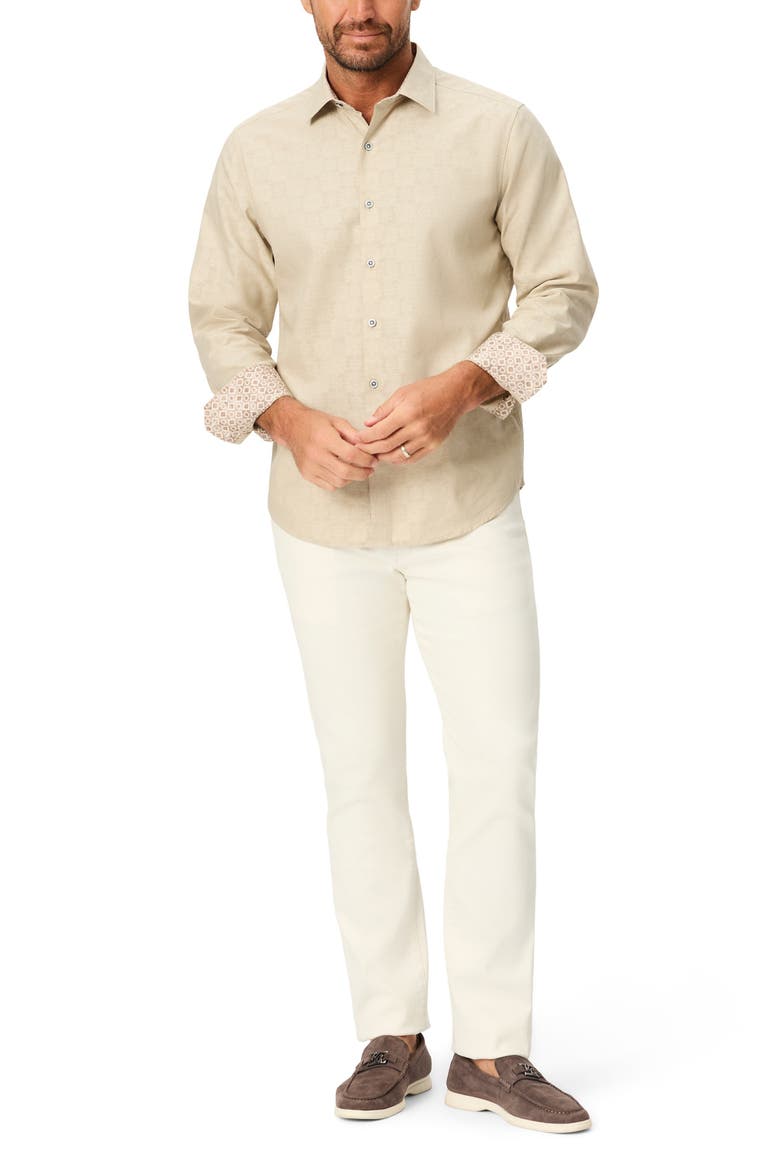 Jacquard Cotton Long Sleeve Shirt, Alternate, color, TAUPE