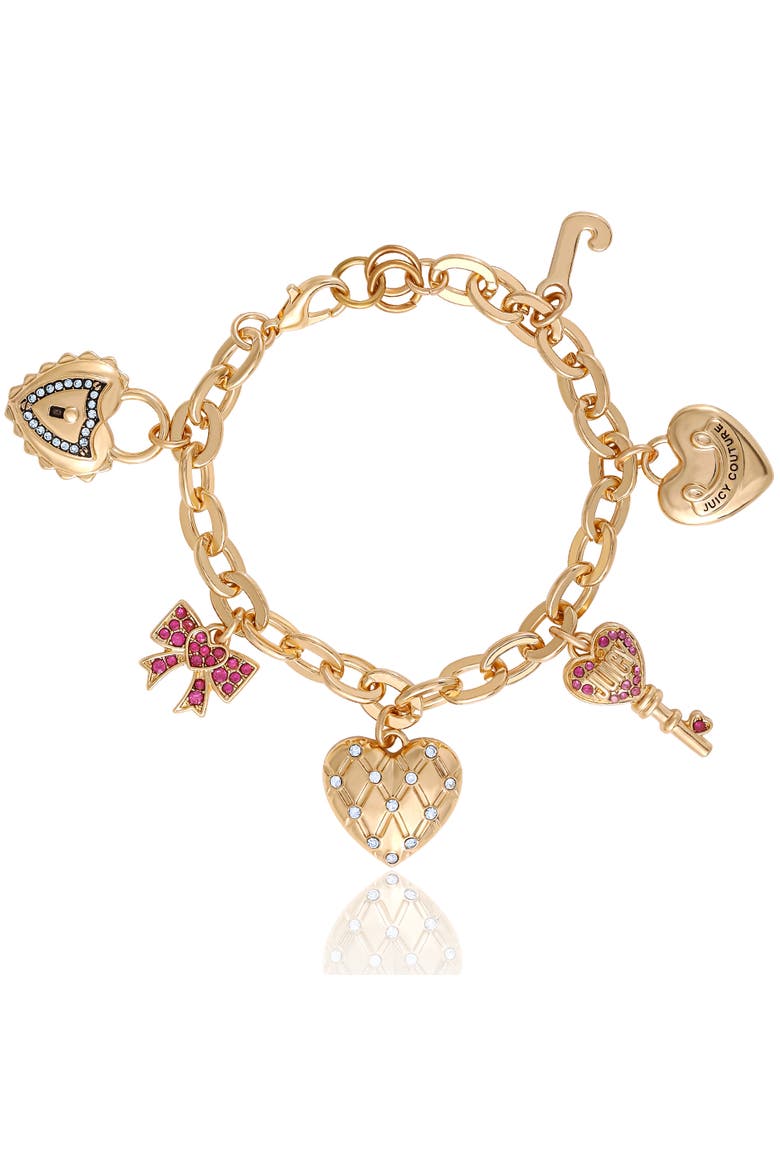 Heart & Key Charm Bracelet, Main, color, Gold Tone