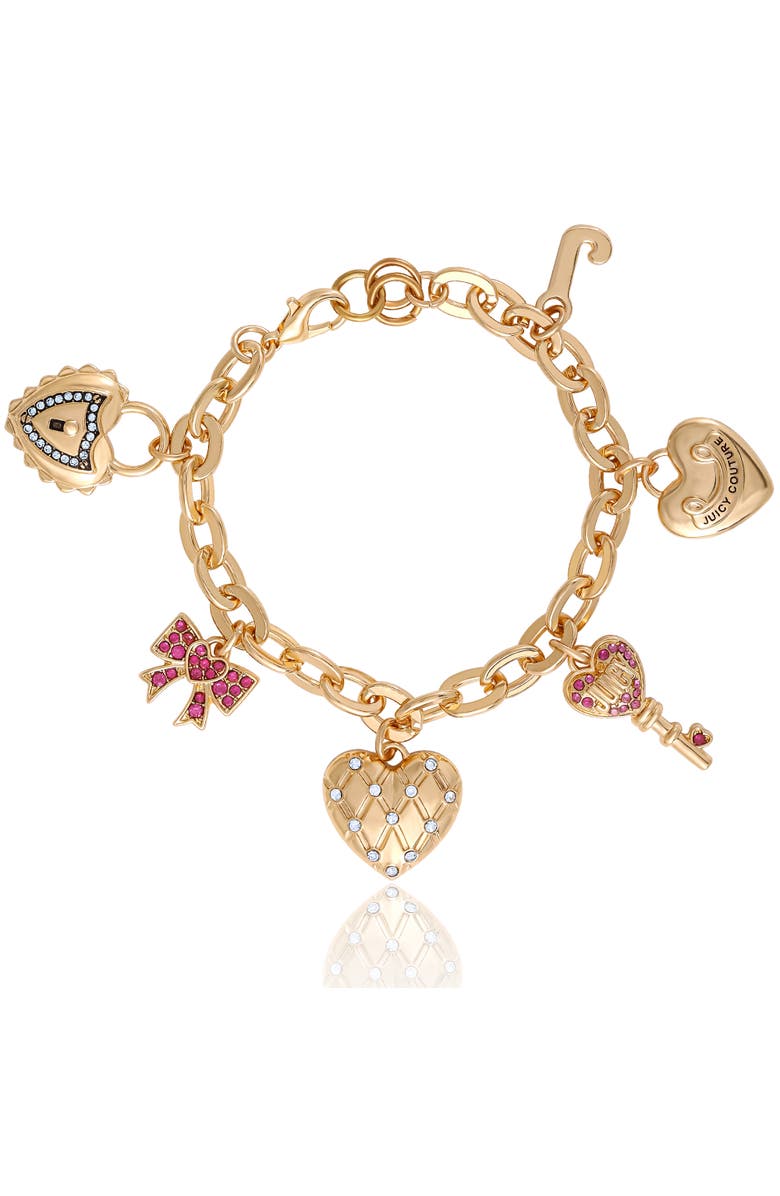 Juicy Couture Heart & Key Charm Bracelet, Main, color, Gold Tone