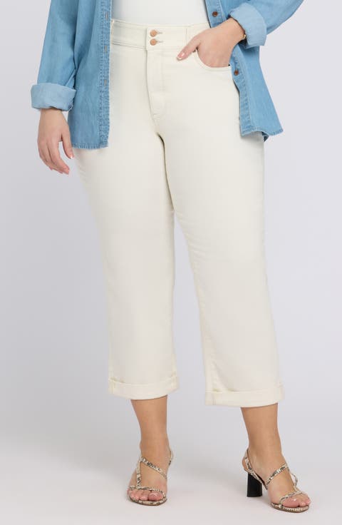 Bailey High Waist Crop Relaxed Straight Leg Jeans (Vintage White) (Plus)
