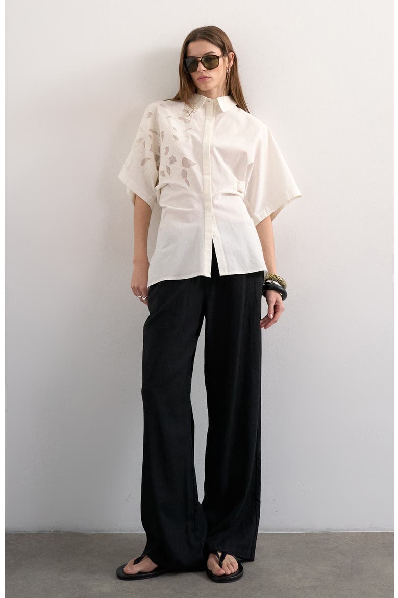 Oversized Floral Cutwork Button-Up Top, Alternate, color, WHITE