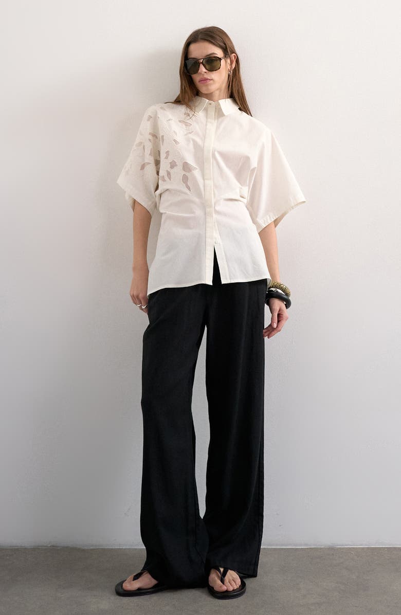 Topshop Oversized Floral Cutwork Button-Up Top, Alternate, color, White