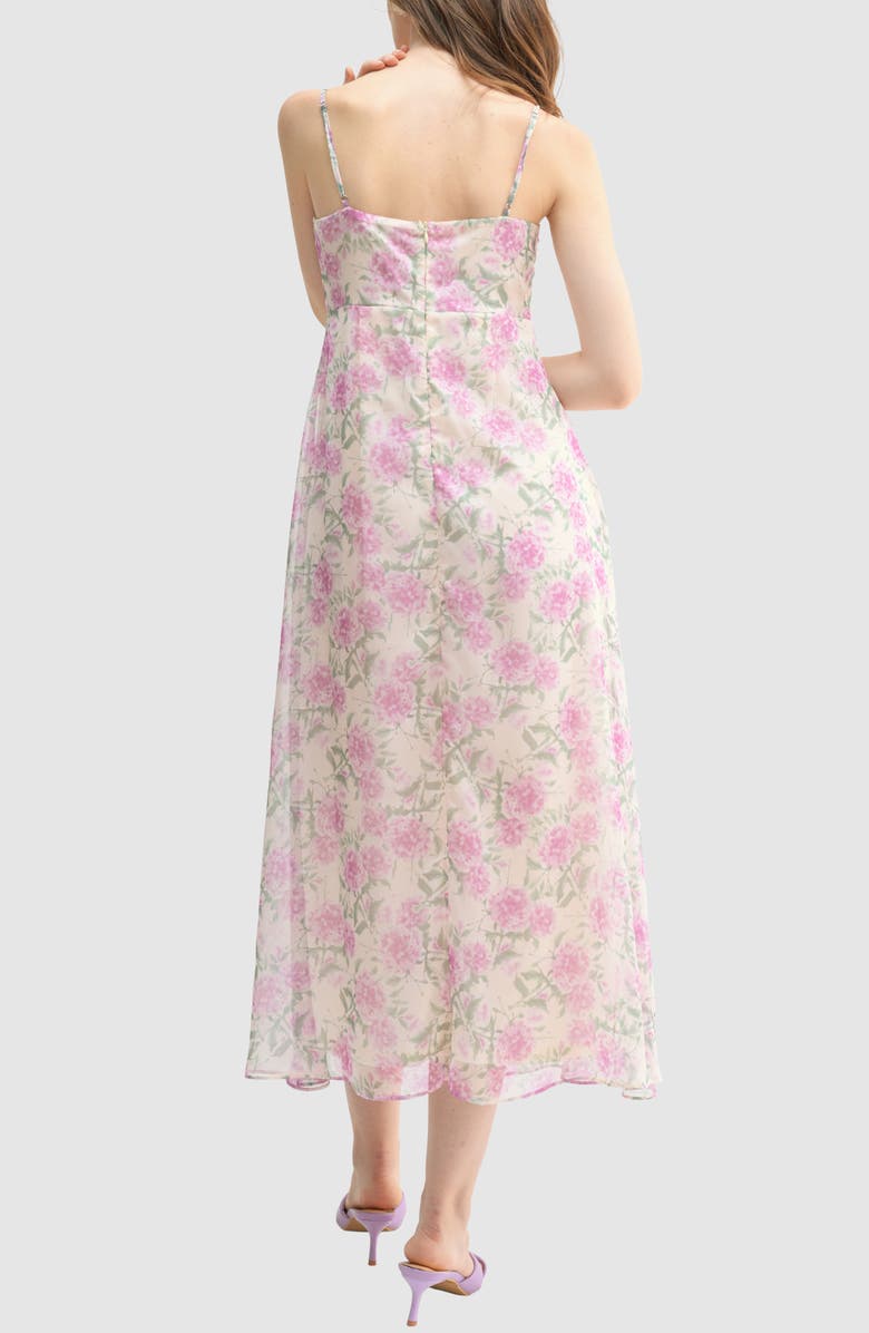 Lush Floral Shirred Bodice A-Line Midi Dress, Alternate, color,