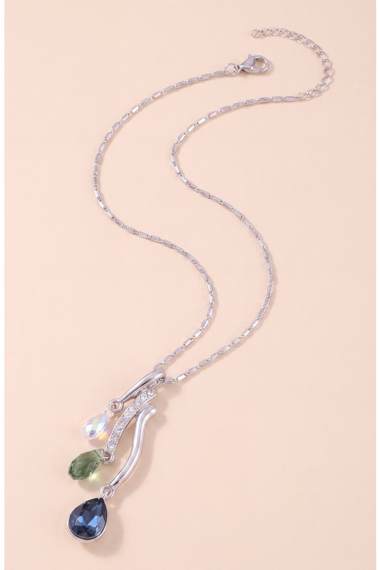 Crystal Trio Teardrop Pendant Necklace, Alternate, color, Silver