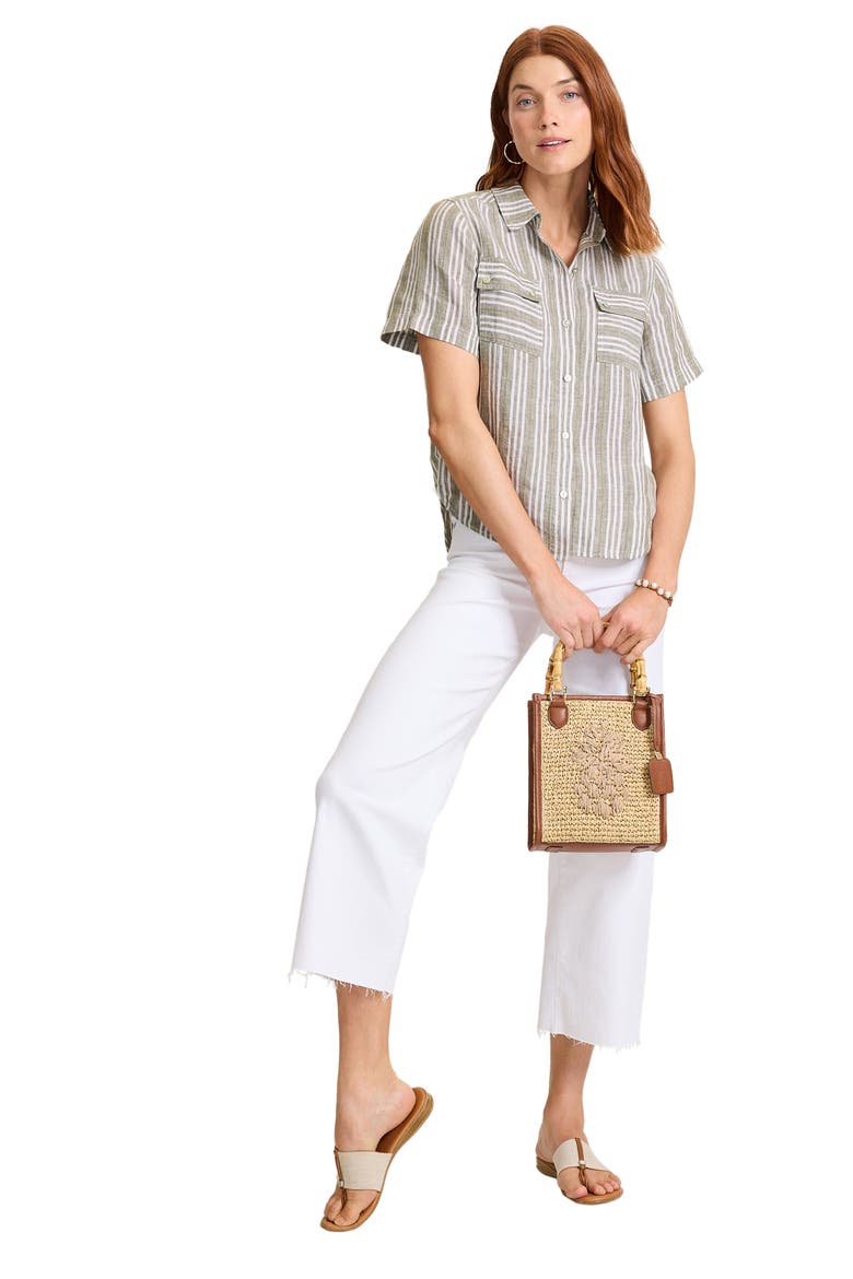 Beach Breeze Stripe Linen Button-Up Shirt, Alternate, color, SEA CLAY