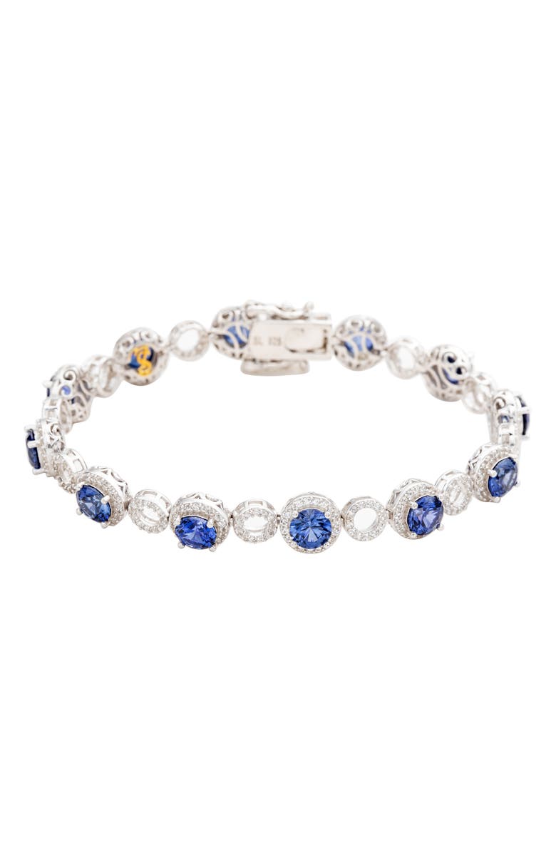 SUZY LEVIAN Sterling Silver Sapphire & Lab Grown White Sapphire Diamond Accent Circle Bracelet, Main, color,