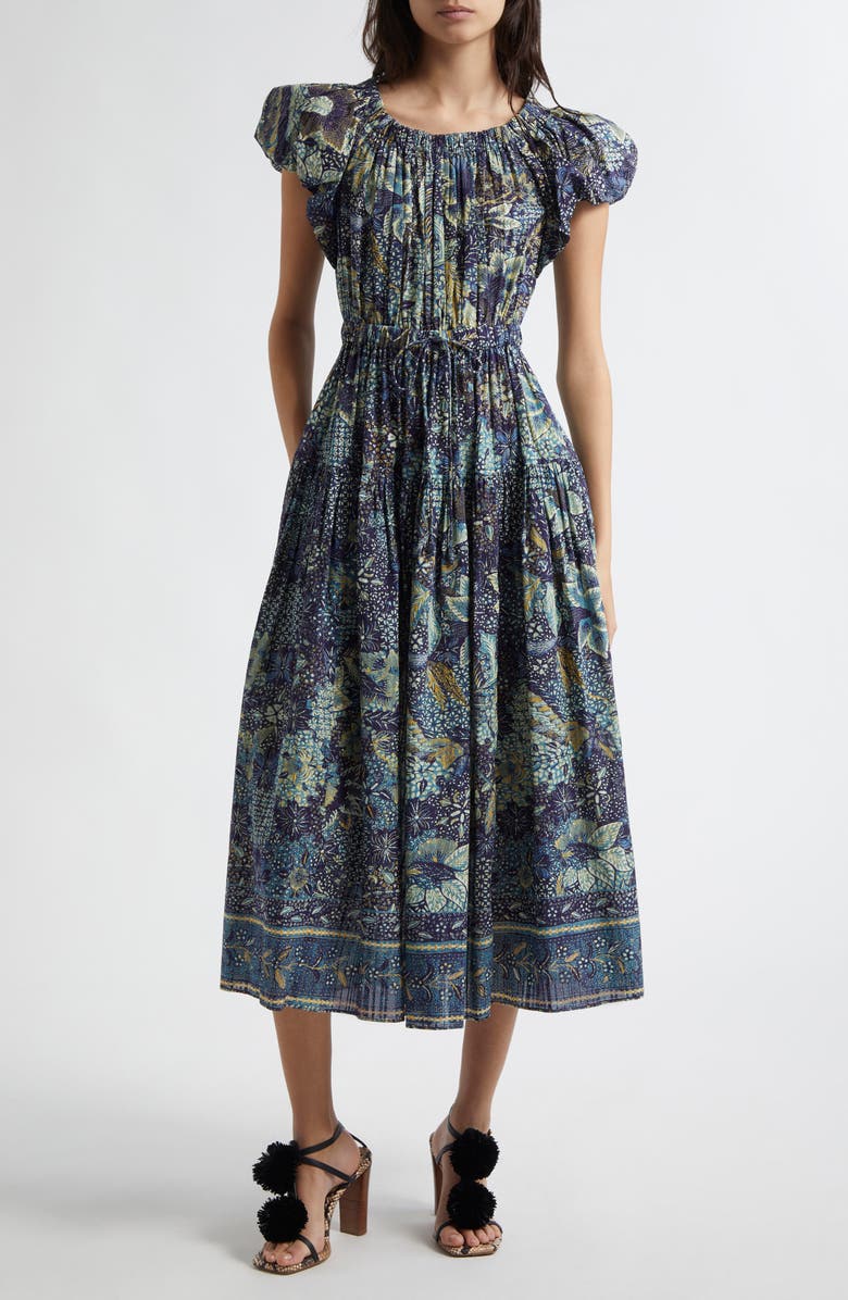 Ulla Johnson Abigail Puff Sleeve Cotton Blend Dress, Main, color, 