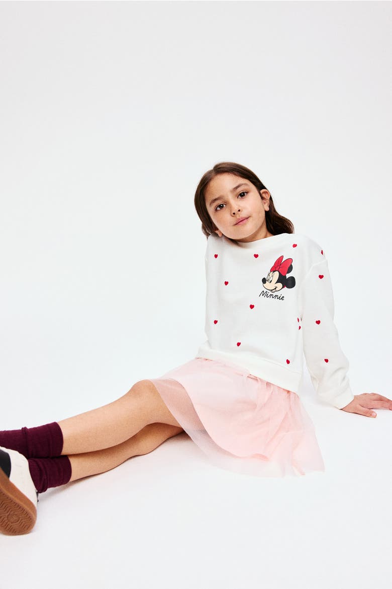 Printed Tulle-skirt Sweatshirt Dress, Alternate, color, Light pink/Minnie Mouse