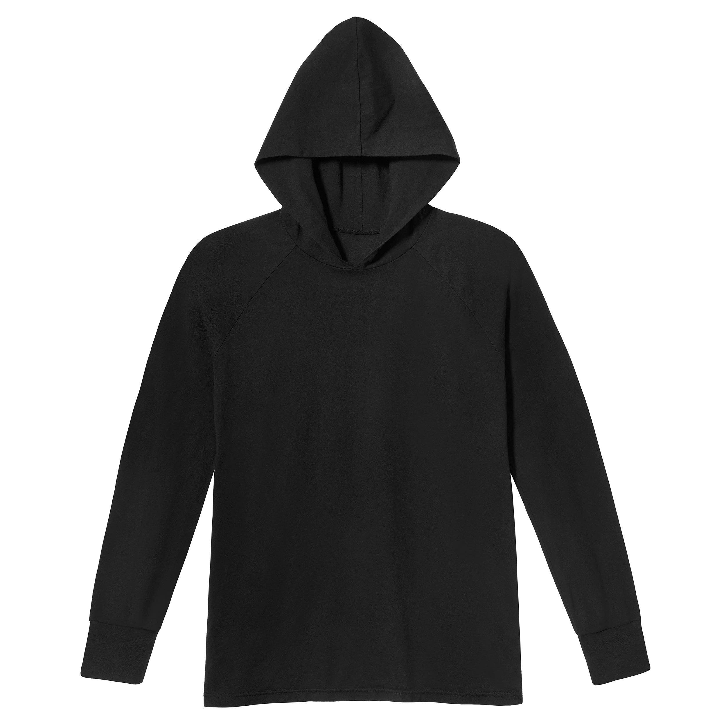 Mens 100% Cotton Midweight Long Sleeve Hooded T-Shirt with Cuffed Sleeves - image 2