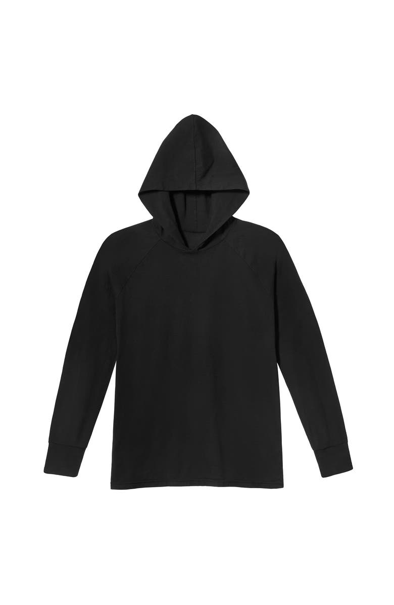 City Threads USA-Made Mens 100% Cotton Midweight Long Sleeve Hooded T-Shirt with Cuffed Sleeves, Alternate, color, Black