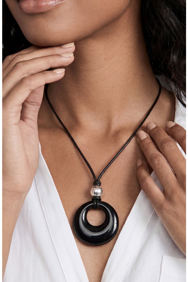 Resin Pendant Cord Necklace, Alternate, color, BLACK