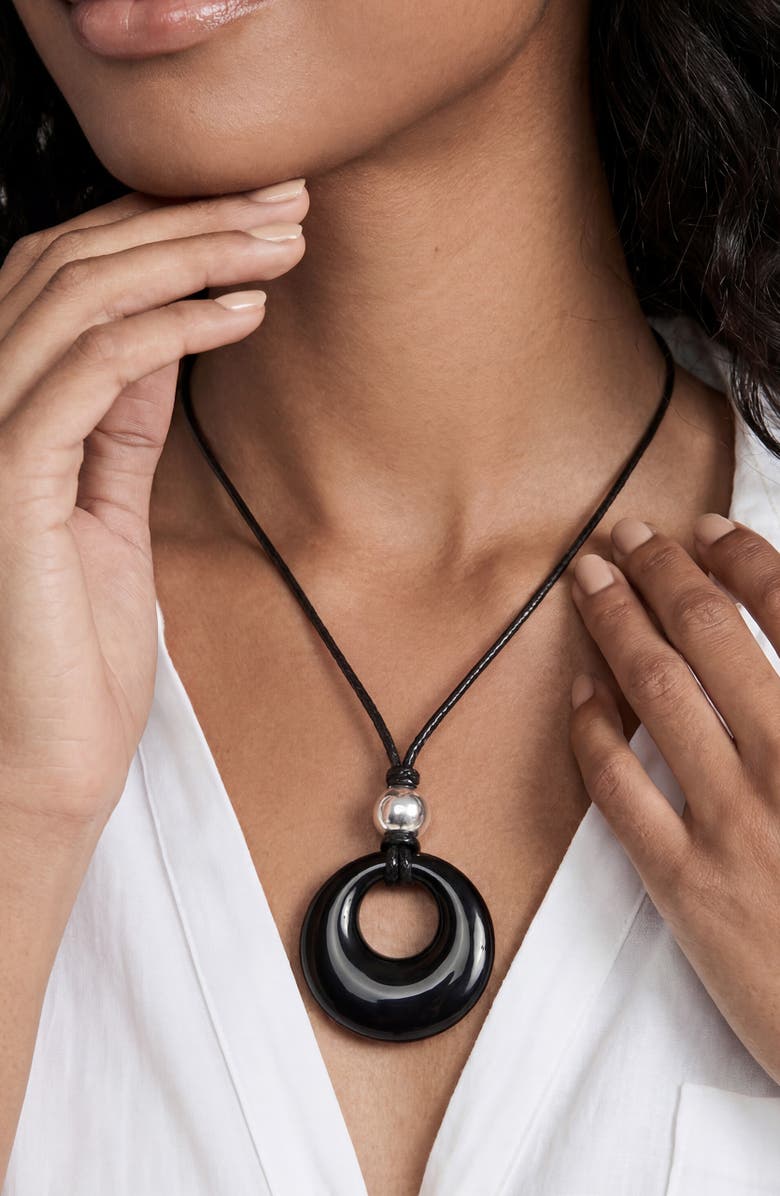 Ettika Resin Pendant Cord Necklace, Alternate, color, Black